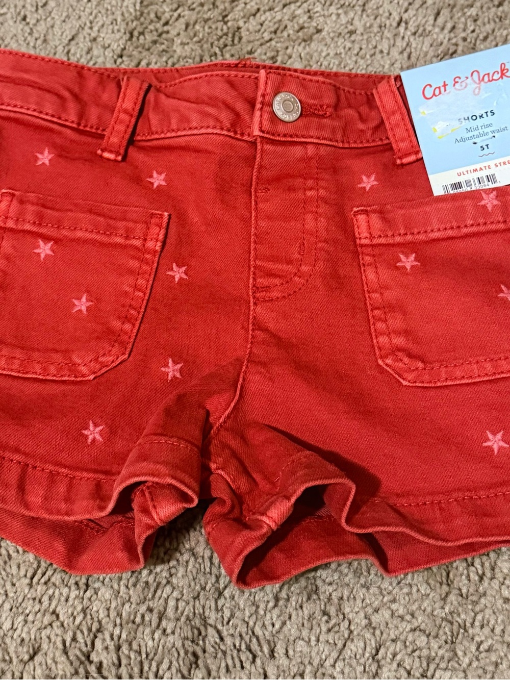Cat & Jack Coral Red Star Embroidered Girls' Shorts